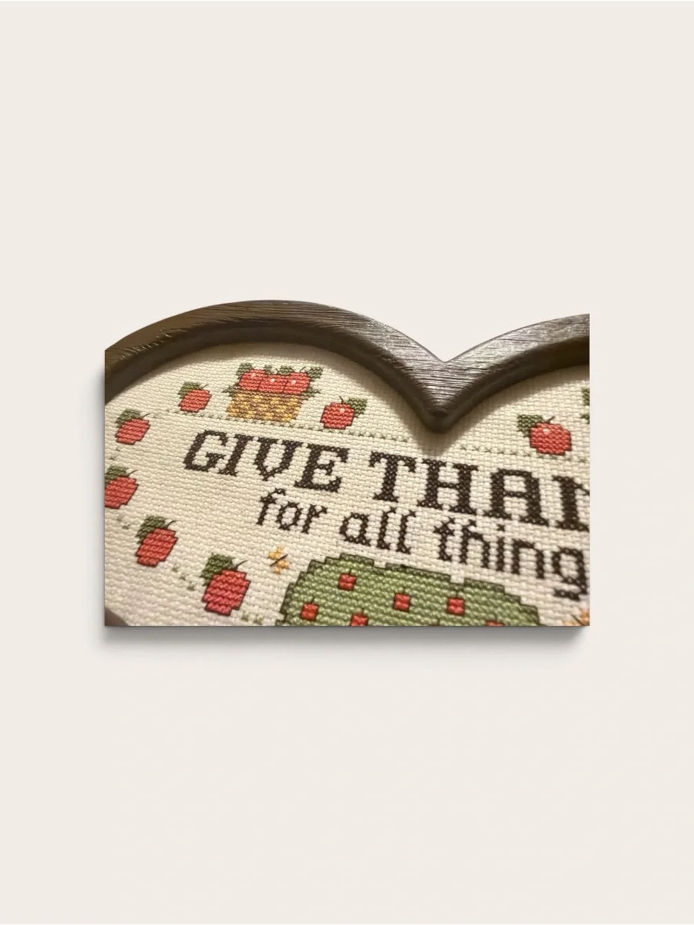 Vintage Framed Heart Cross Stitch Give Thanks For All Things Tree Wall Decor